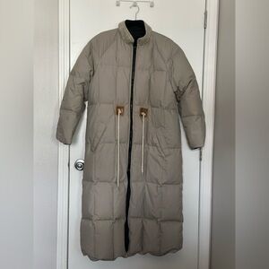 Reversible Full Length Down Black/ Tan Coat